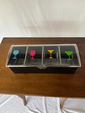 Clear Acrylic 4-Section Bar Caddy Cocktail Glass Graphic Organizer Barware